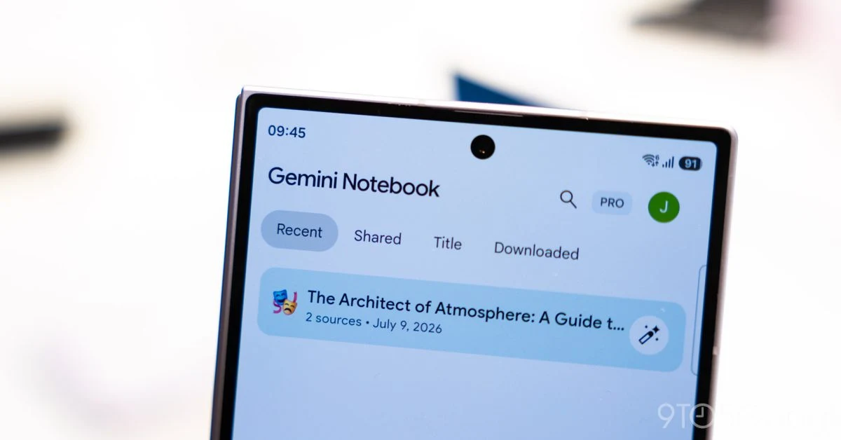 Gemini Notebook يتيح التسجيل الصوتي المباشر على أندرويد وiOS