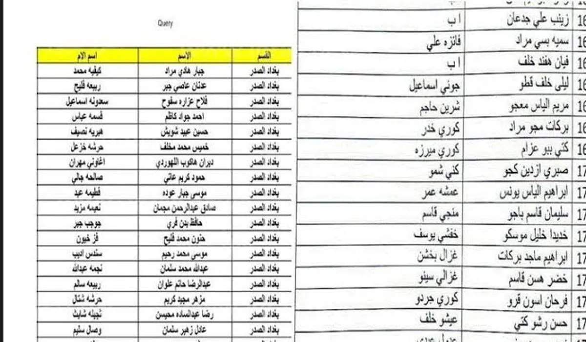 أسماء المشمولين في الرعاية الاجتماعية