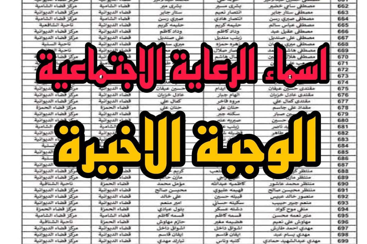 اسماء الرعاية الاجتماعية الوجبة الاخيرة