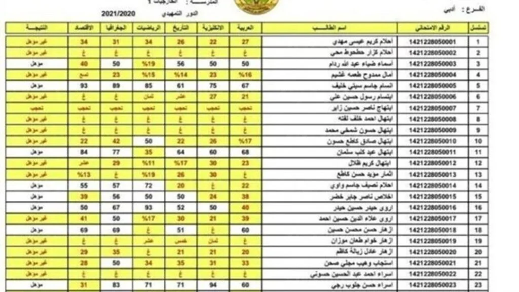 نتائج السادس الابتدائي