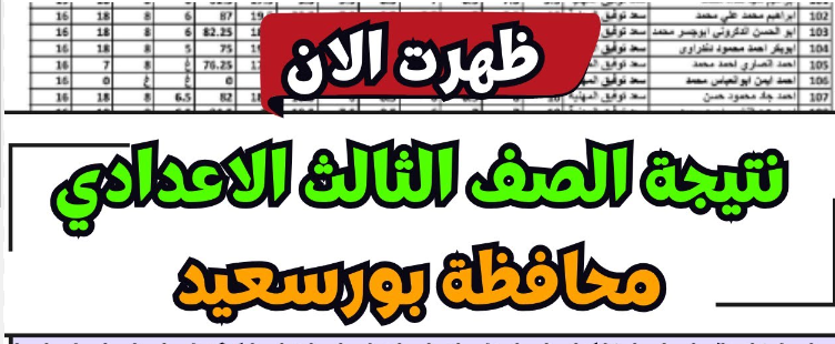 “بالتقديرات والألوان” ظهور نتيجة الشهادة الإعدادية محافظة بورسعيد 2024 بالاسم