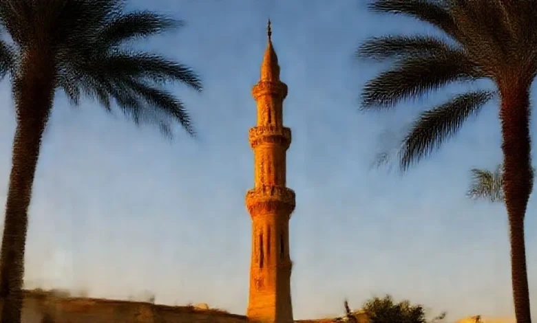 Egyptian mosque minaret sunset