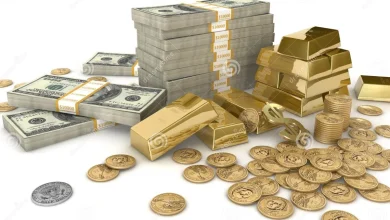 gold bars coins stack