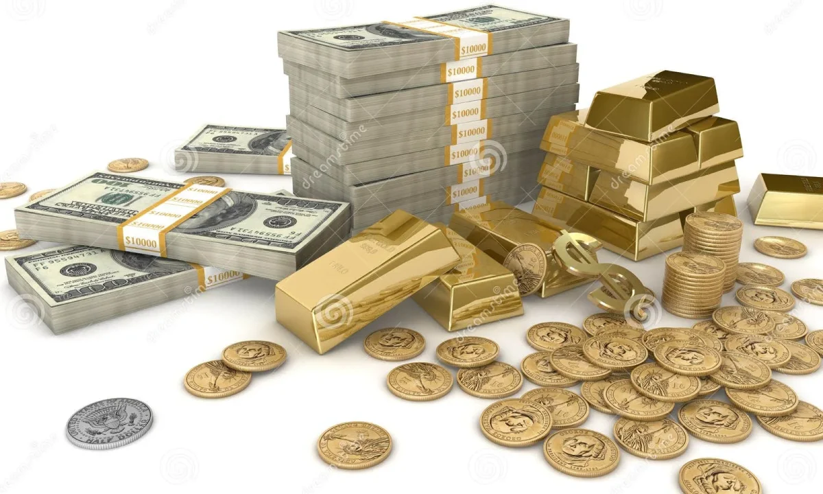 gold bars coins stack