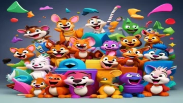A vibrant and engaging illustration of diverse animated animals and colorful shapes singin
